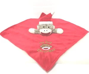 My First Christmas Sock Monkey Security Blanket Lovey Rattle Baby Starters Red - Picture 1 of 5