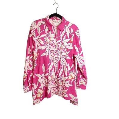 Blusa Westbound para mujer - talla PXL - audaz fucsia blanca tropical lino/rayón Foto 1 de 4