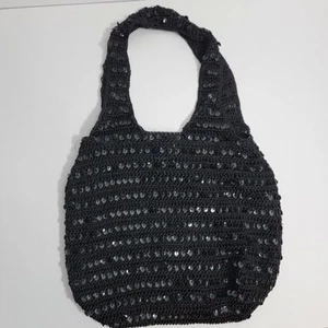 Borsa a tracolla nera chico uncinetto paillettes hobo slouchy Y2K Bohemian Fairy Festival - Foto 1 di 6