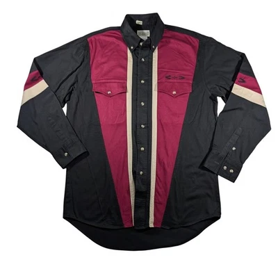 Express Rider Button Up Linen Shirt Men's MEDIUM Long Sleeve Black Red Western - Image 1 of 4