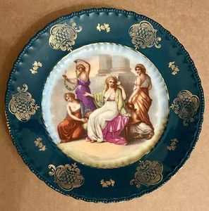 Victoria Carlsbad Austria Greek Women Dancing Cherub & Lyre Cobalt 8 1/2 Plate - Picture 1 of 3