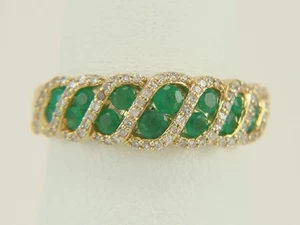 14 Karat Gelbgold natürlicher Smaragd und Diamant breiter Bandring Größe 7 - Bild 1 von 12