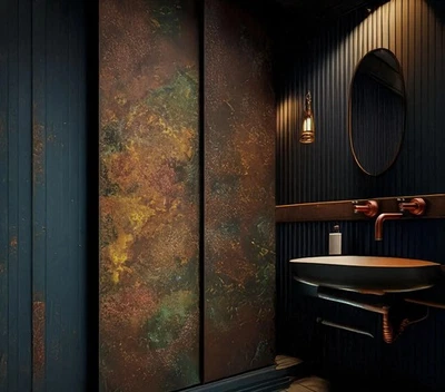 Real Copper Wall Panel – Handmade Metal Sheet Art – Bathroom & Spa Decor Foto 1 de 4