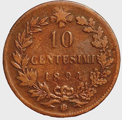 Italy 10 Centesimi 1894 KM# 27.1 - Image 1 of 2