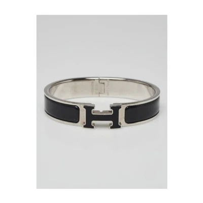 Pulsera Hermes PM Esmalte Negro Paladio Chapado Clic-H Estrecha Foto 1 de 4