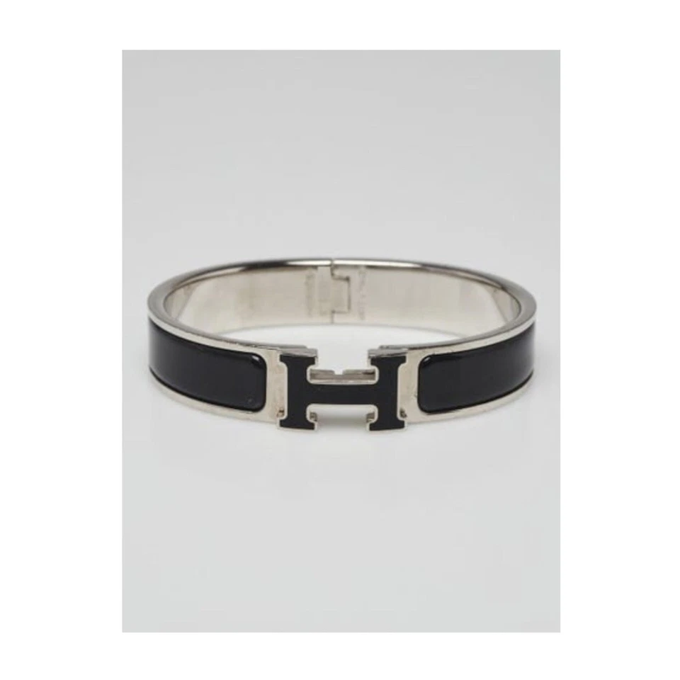 Hermes 黑色珐琅镀钯 Clic-H 窄 PM 手镯 — 第 1/4 张图片