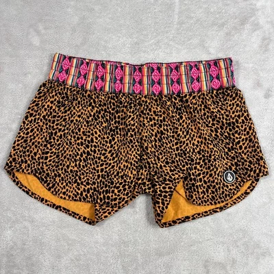Pantalones Cortos Volcom Para Mujer Pequeños Amarillos Estampado Animal Cintura Elástica Tirar Ligeros Foto 1 de 4