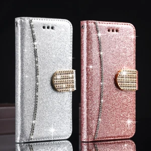 Diamond Bling Crystal Magnetic Leather Flip Wallet Case Cover For Samsung Galaxy - Picture 1 of 16