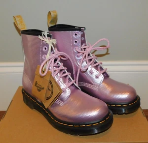 Dr Martens Sz 6/37 Vegan 1460 Boots Pink Metallic Alumix Hex Embossed Shoes NEW - Picture 1 of 16