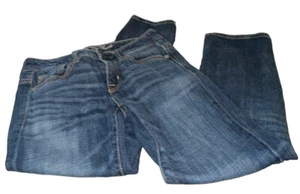 American Eagle Stretch Boy Fit Cropped Jeans Size 00 Medium Whiskered Wash - Picture 1 of 8
