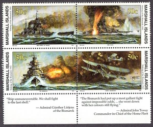 MARSHALL ISLANDS, SCOTT # 278-281, WITH TAB - SINKING OF THE BISMARCK 1941 MNH - Picture 1 of 3