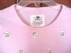 CREWCUTS PAJAMAS SET Sz 14 PINK WHITE SNOWMEN COTTON KNIT EUC - Picture 1 of 6