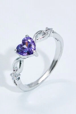 Simulated Purple Amethyst & White Moissanite Heart Shape Ring In 10K White Gold - Image 1 of 4