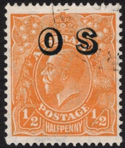 HALFPENNY ORANGE KING GEORGE V - C de una sobreimpresión WMK "OS" - USADO FINO (A29510) - Imagen 1 de 1