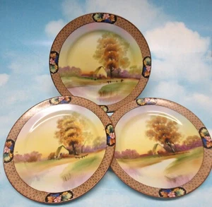 set/3 NIPPON MORIYAMA NORITAKE handpainted plates with moriage - Picture 1 of 4