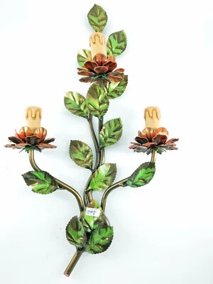 ARTERAMEFERRO Colorful Wrought Iron 3 Light Applique with Wild Rose Flowers & Petals