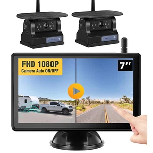 Solar Magnetic Wireless RV Backup Camera Touchscreen Monitor DVR for Trailer Bus - Picture 1 of 28