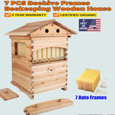 7 Pcs Auto Shedding Honey Hive Beehive Frames+Beekeeping Brood Cedarwood Box US