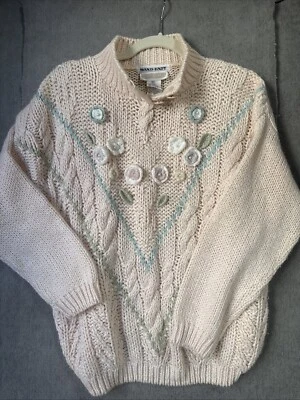 Винтажный 80-х Sugar Co Ltd. женщин M румяна розовый кабель трикотажа цветочный коттедж коренастый - Изображение 1 из 4