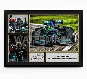 LEWIS HAMILTON 2021 BRAZILIAN GP SIGNED PRINT PHOTO POSTER F1 FORMULA ONE - Picture 1 of 5