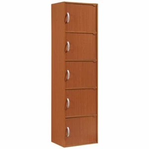 Hodedah 5 Shelf 5 Door Bookcase in Cherry - Picture 1 of 5