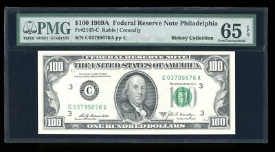 DBR 1969-A $100 FRN Philadelphia Gem Fr. 2165-C PMG 65 EPQ Serial C03795676A - Image 1 of 2