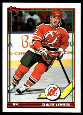 1991-92 Topps #394 Claude Lemieux New Jersey Devils Hockey Card - Image 1 of 2