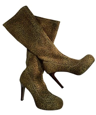 Martinez Valero Tela Leopardo Tacón Plataforma Moda Calcetín Bota Talla 6.5 Foto 1 de 4