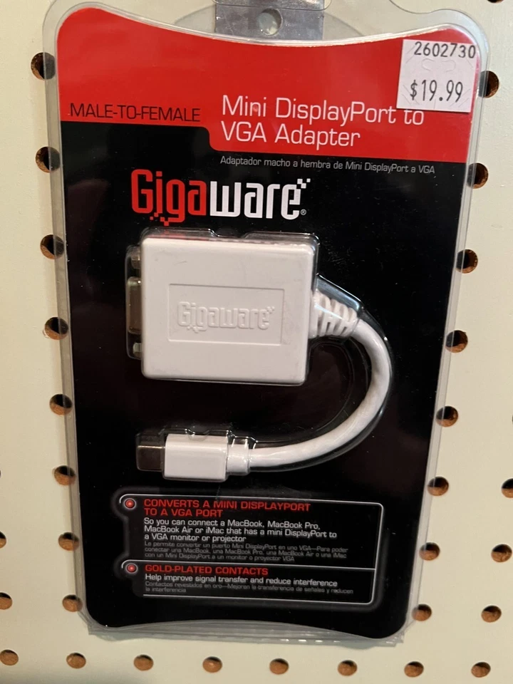 2Gigaware Mini Display Port Male To VGA Female Adapter/Converter Cable, PC/Mac - Image 1 of 1