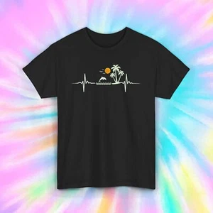Beach Heartbeat T-Shirt | Island Sunset Graphic Tee | Tropical Vacation Vibes - Picture 1 of 8