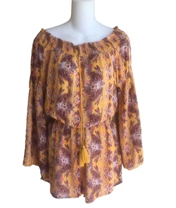 Meraviglioso pagliaccetto giallo multi floreale spalle scoperte maniche lunghe nuovo con etichetta donna grande - Foto 1 di 5