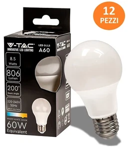 12 LAMPADINE LED E27 A60 8,5W  V-TAC BULB LAMPADINA LAMPADA GOCCIA  KIT - Foto 1 di 4
