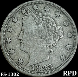 FS-1302 RDP Repunched Date 1883 No Cents V Nickel Cherry Picker's Guide Variety - Picture 1 of 5
