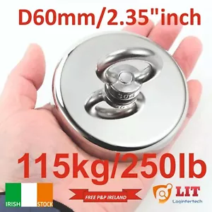 Magnet Fishing D60mm Neodymium 115KG Pulling Force With 20m Rope/Gpappling Hook - Picture 1 of 14