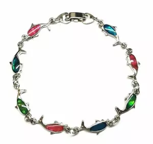 Original Paua ~ (2) Muschel 8" Delphin Armband ~~~mehrfarbiger Schmuck ~~ Neu mit Etikett!!! - Bild 1 von 1
