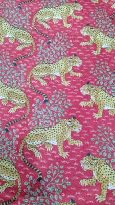 10 Yard Hand Block Print Handmade Cotton Indian Tiger Red Print Dress Fabric - Image 1 of 4