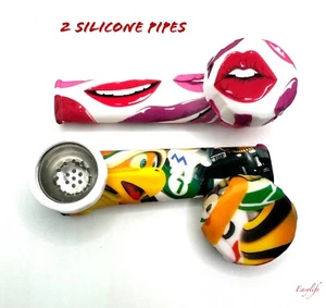 2 Silicone Smoking Pipes With Caps 3.5 Inches, SAME DAY SHIP - Picture 1 of 6