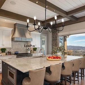 Farmhouse Chandelier Ceiling Black 6 Light Living Room Pendant Lighting Fixture - Picture 1 of 12