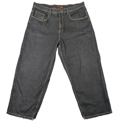 Jeans jeans vintage azul âncora além baggy preto 38x30 skatista grunge perna larga - Imagem 1 de 4