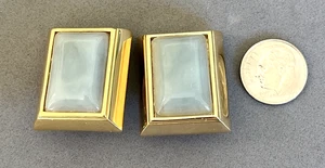 Vintage GIVENCHY Faux Agate Lucite Gold Tone Rectangular Chunky Clip On Earrings - Picture 1 of 6