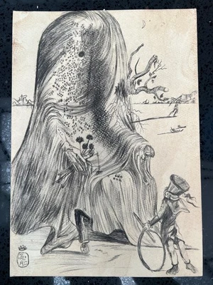 Salvador Dali Drawing on paper (Handmade) signed and stamped mixed media - Image 1 of 4