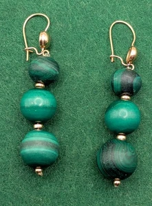 Natürliche Malachit Perlen 14K Gelbgold Ohrhänger mit Hebelverschluss - Bild 1 von 10