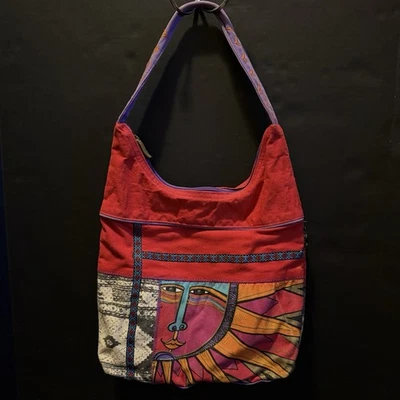 Bolso de Hombro de Lona Laurel Burch Cartera Cara de Sol Celestial De Colección Rojo Boho Y2K Foto 1 de 4