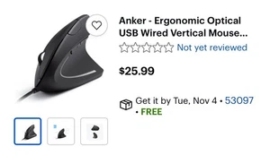 Anker A7851 Ergonomic Optical USB Wired Vertical Mouse Black - Picture 1 of 8