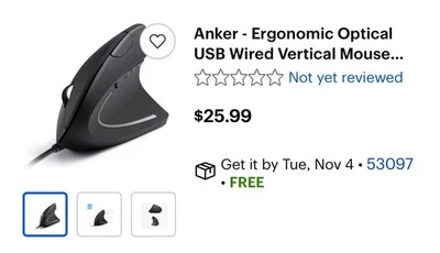 Anker A7851 Ergonomic Optical USB Wired Vertical Mouse Black - Image 1 of 4