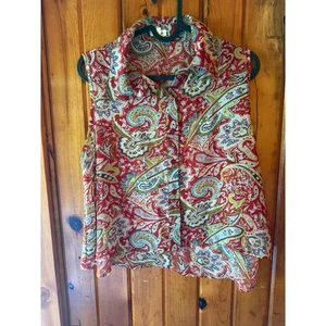 TeenBell Paisley ärmellose Bluse Button Down Kragen Oberteil rot gemustert Gr. L - Bild 1 von 4