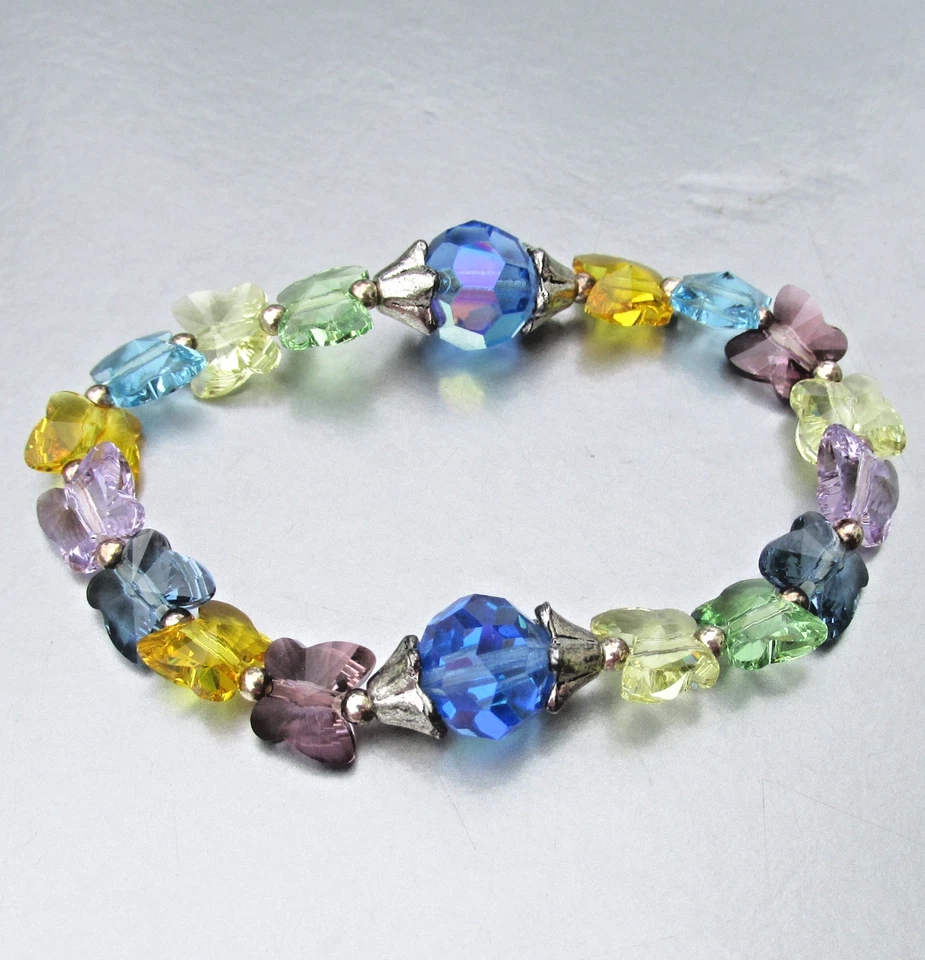 Made with Swarovski Crystals Multi-Color BUTTERFLY Sterling Stretch Bracelet - Image 1 of 3