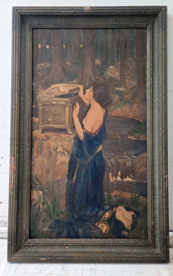 Antiguo John William Waterhouse “Pandora” enmarcado – Cromolitografía de principios de 1900 Foto 1 de 4