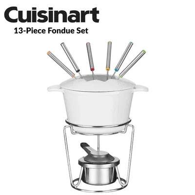 Cuisinart 13-Piece Fondue Set Enameled Cast Iron White Stovetop Compatible EXC. - Image 1 of 4