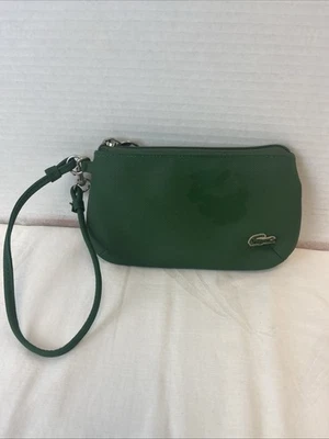 Lacoste Gray PVC Wristlet Silver Hardware Green Lining - Image 1 of 4